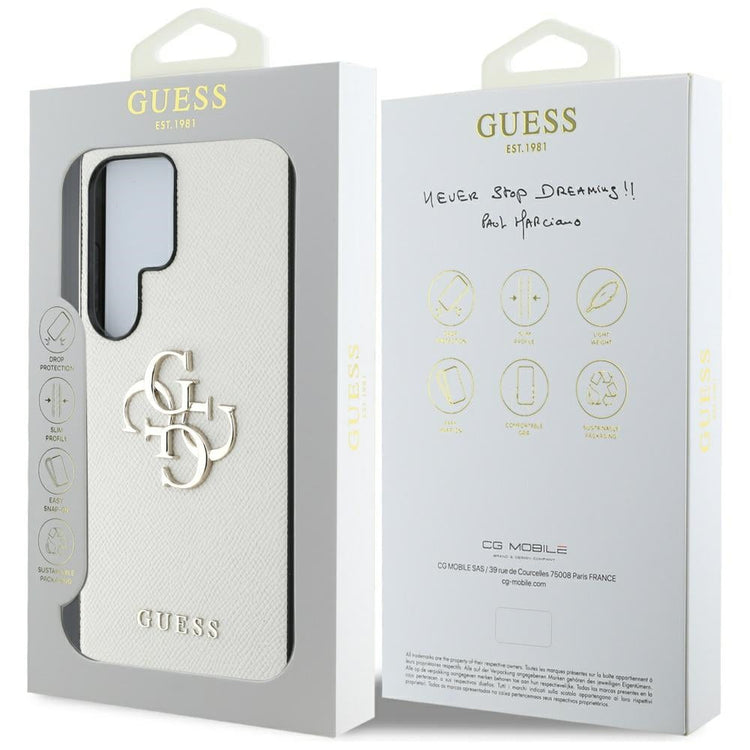 Guess GUHCS25LPGT4MBE hardcase for Galaxy S25 Ultra Grained Big 4G Logo Small Classic Logo beige 
