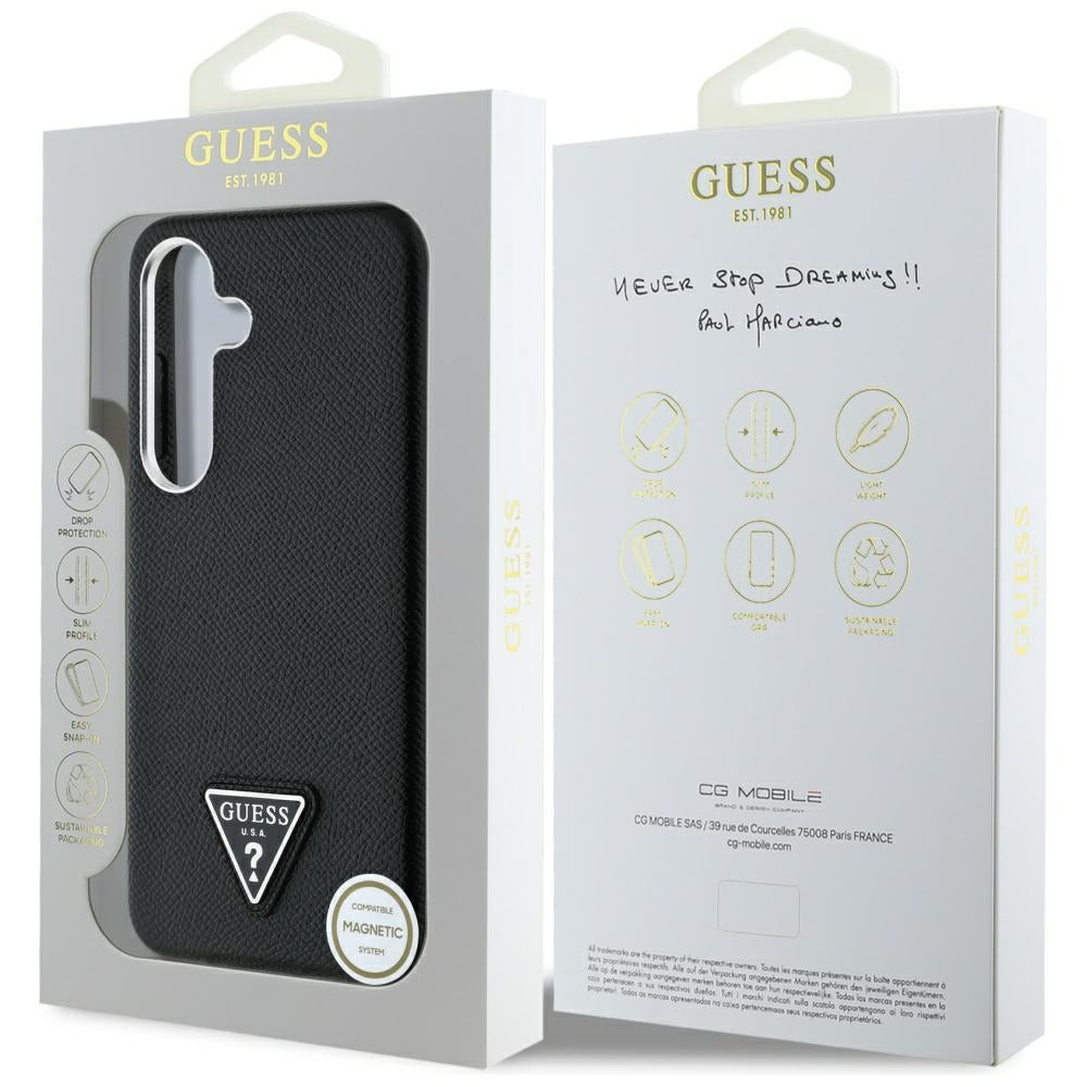 Guess GUHMS25SPGTSPSK Samsung Galaxy S25 black hardcase Grained Triangle MagSafe