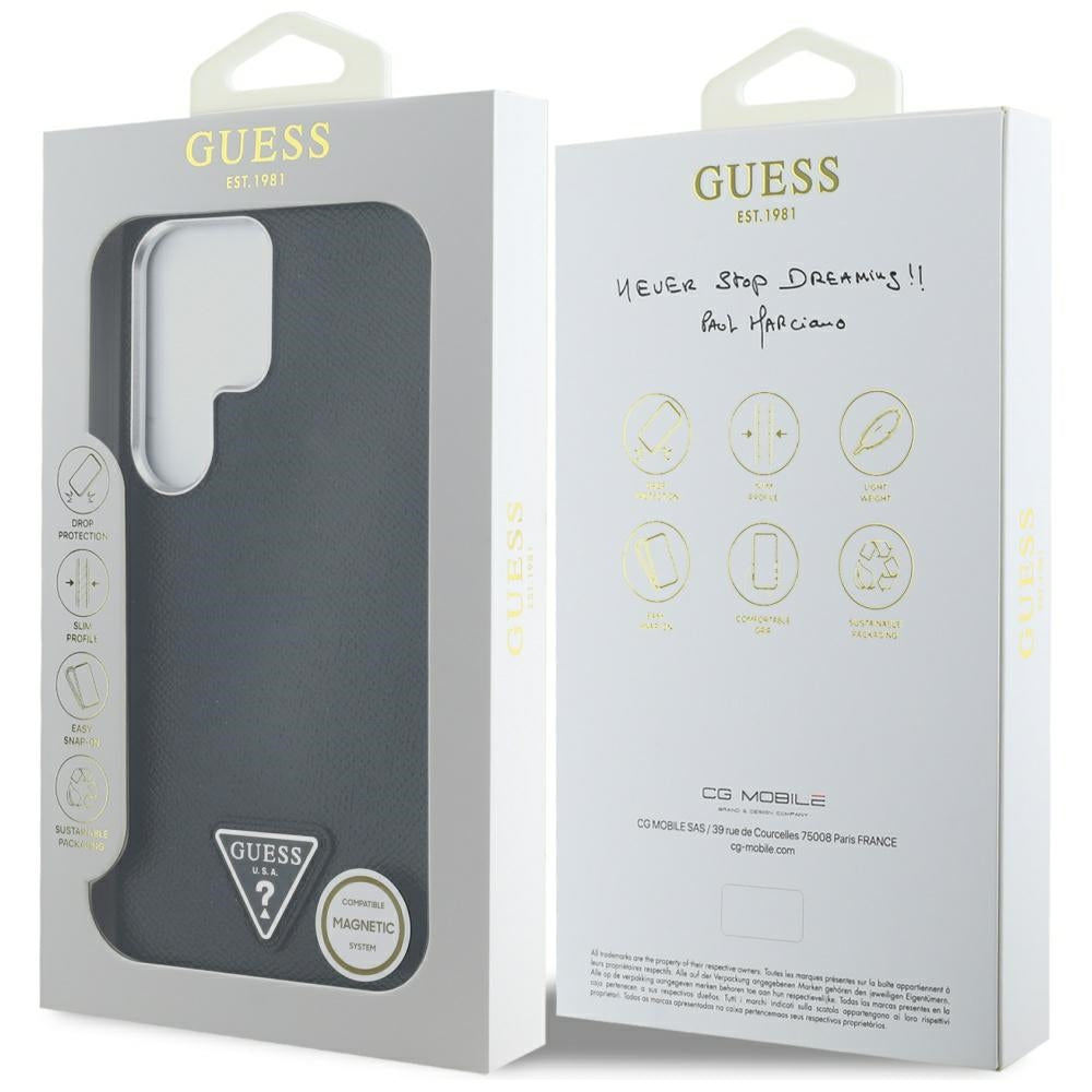 Guess GUHMS25LPGTSPSK Samsung Galaxy S25 Ultra black hardcase Grained Triangle MagSafe