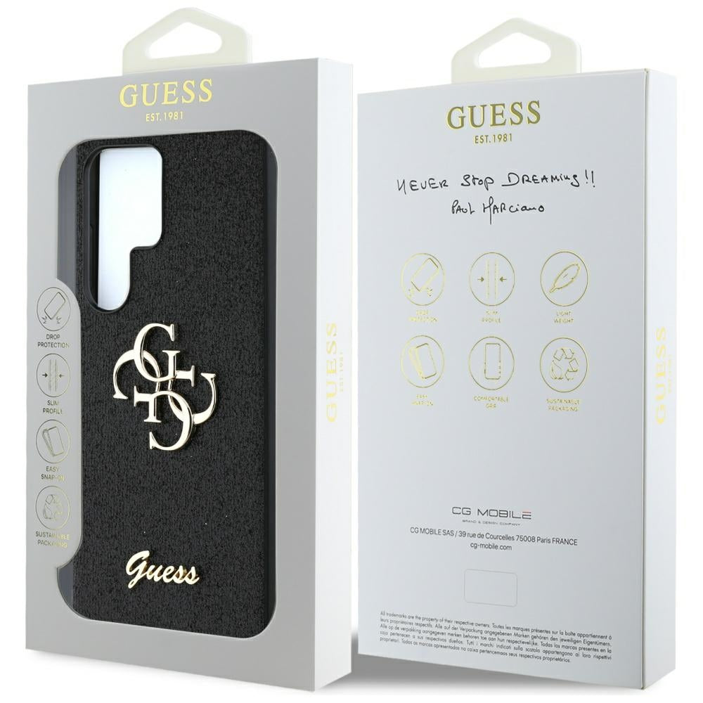 Guess GUHCS25LHG4SGK Fixed Glitter Big 4G Metal Logo Case for Samsung Galaxy S25 Ultra black