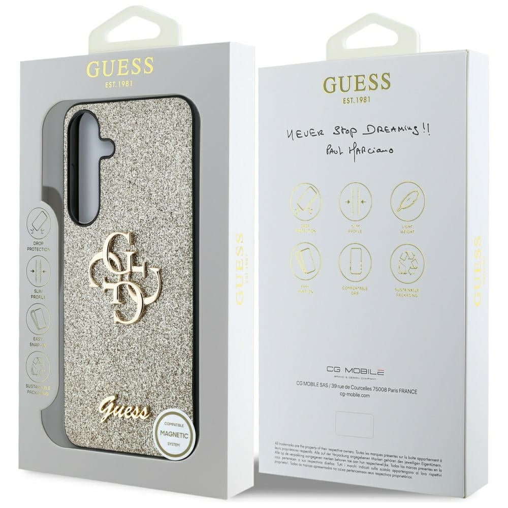 Guess GUHCS25MHG4SGD Fixed Glitter Big 4G Metal Logo Case for Samsung Galaxy S25 Plus Golden