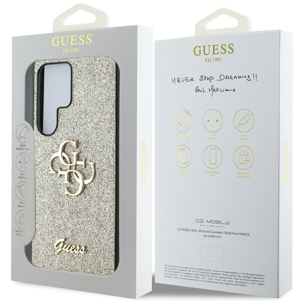 Guess GUHCS25LHG4SGD Fixed Glitter Big 4G Metal Logo Case for Samsung Galaxy S25 Ultra Golden