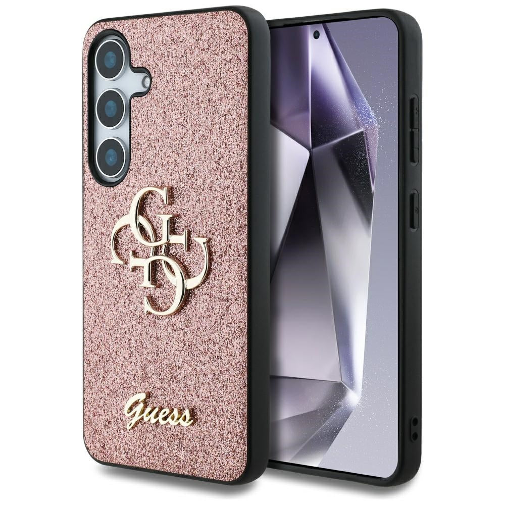 Guess GUHCS25MHG4SGP Fixed Glitter Big 4G Metal Logo Case for Samsung Galaxy S25 Plus Pink