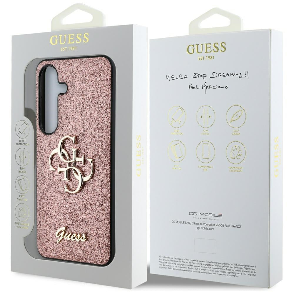 Guess GUHCS25MHG4SGP Fixed Glitter Big 4G Metal Logo Case for Samsung Galaxy S25 Plus Pink