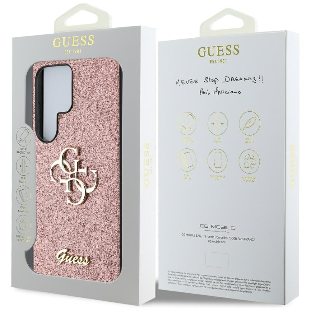 Guess GUHCS25LHG4SGP Fixed Glitter Big 4G Metal Logo Case for Samsung Galaxy S25 Ultra Pink