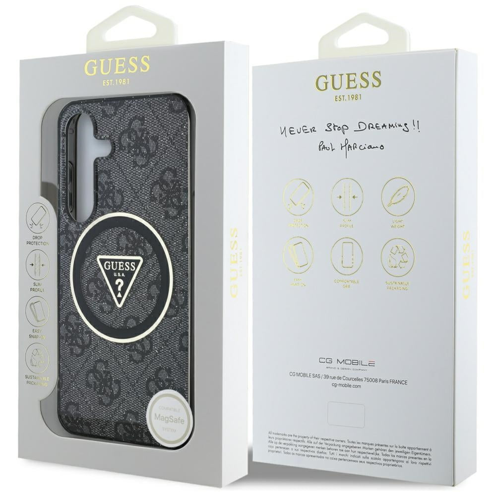 Guess GUHMS25SHG4PRTGK 4G Glitter Triangle Buttons MagSafe for Galaxy S25 Black