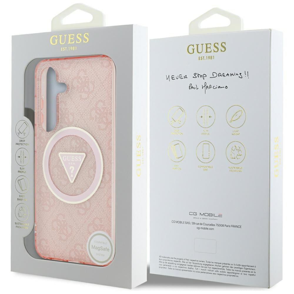 Guess GUHMS25SHG4PRTGP 4G Glitter Triangle Buttons MagSafe for Galaxy S25 Pink