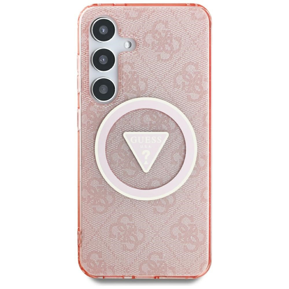 Guess GUHMS25LHG4PRTGP 4G Glitter Triangle Buttons MagSafe for Galaxy S25 Ultra Pink