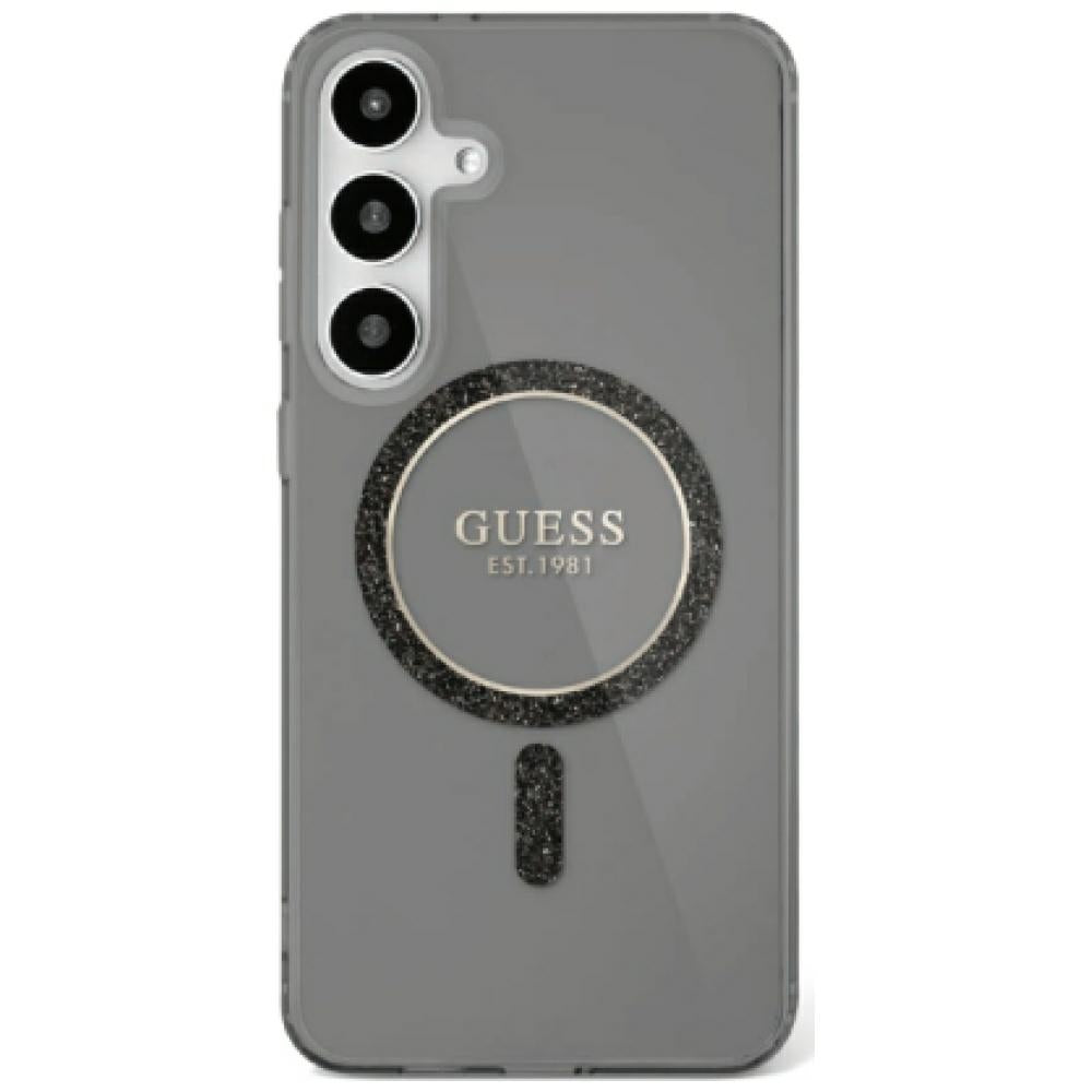 Guess GUHMS25LHFGEREK Galaxy S25 Ultra Black hardcase Glitter Circle Classic Logo MagSafe