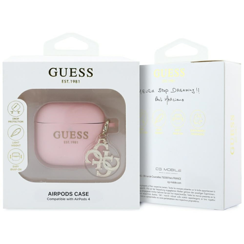 Guess GUA4LECG4P AirPods 4 cover Pink Silicone 4G Charm