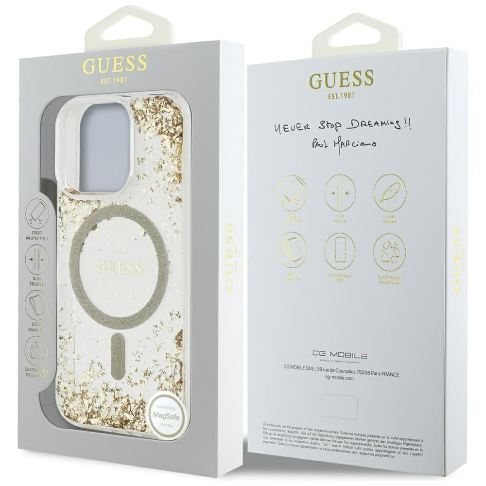 Guess GUHMP15LRGRGED Hardcase Resin Bottom Glitter for iPhone 15 pro MagSafe Gold