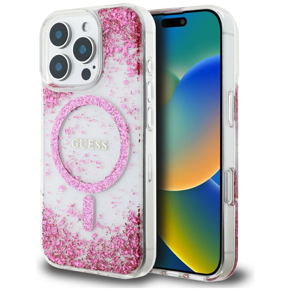 Guess GUHMP16XRGRGEP Hardcase Resin Bottom Glitter for iPhone 16 pro Max MagSafe pink