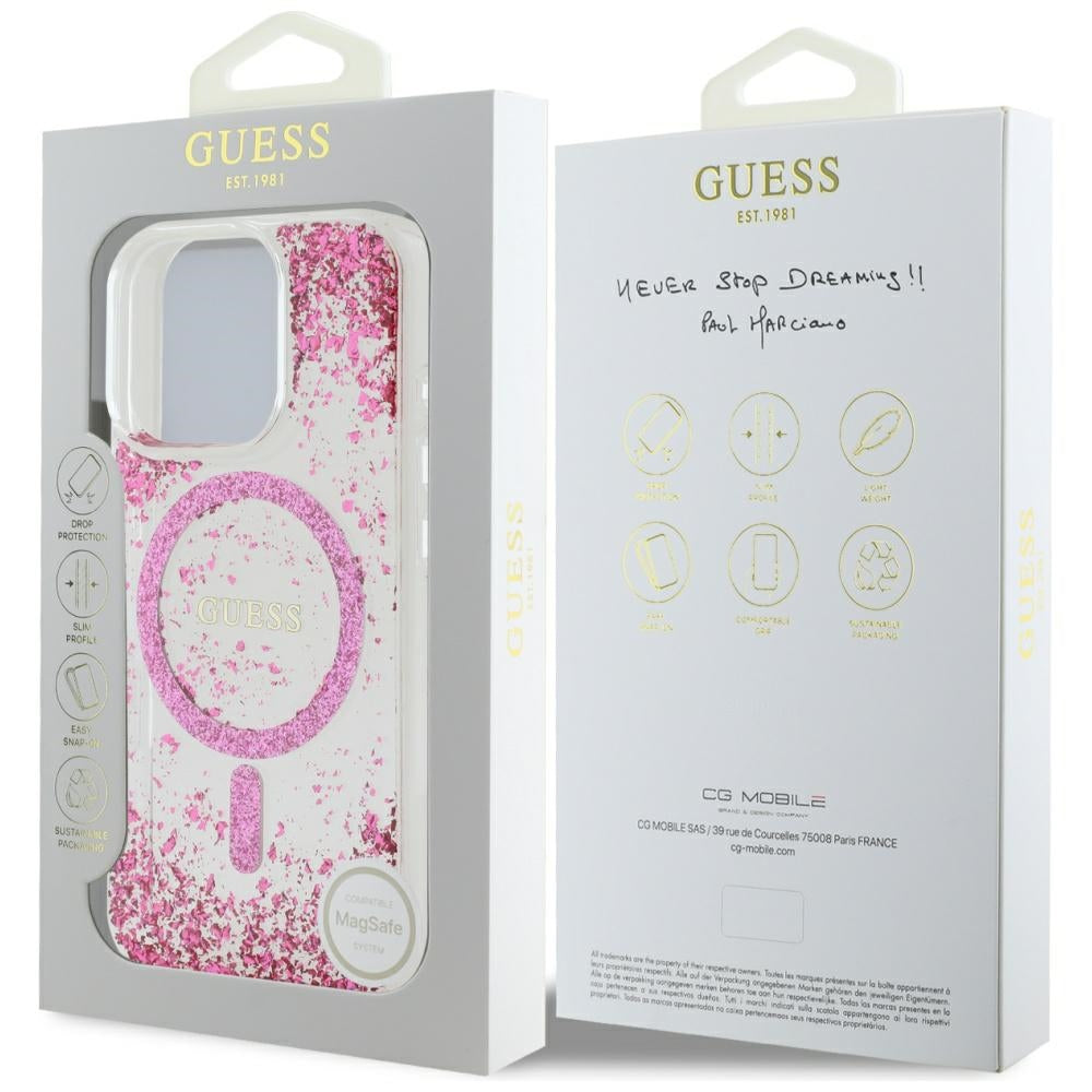 Guess GUHMP16XRGRGEP Hardcase Resin Bottom Glitter for iPhone 16 pro Max MagSafe pink