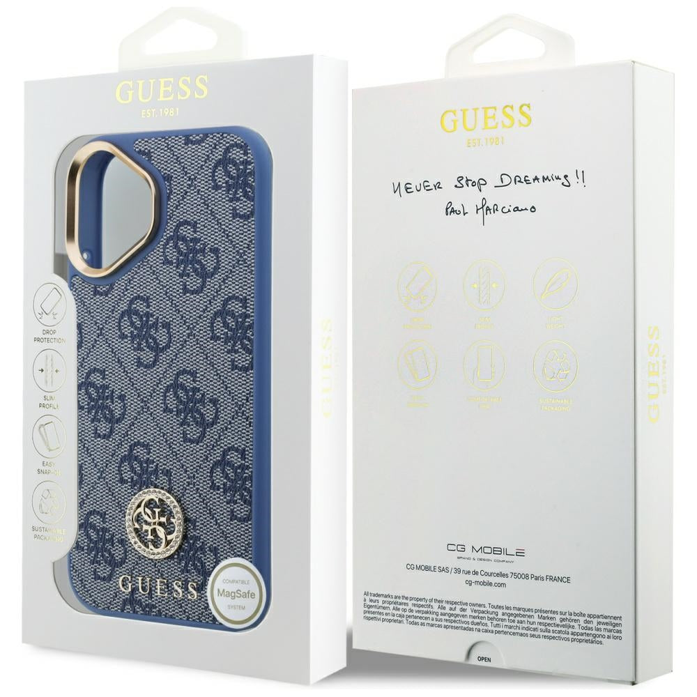 GUESS GUHMP17SP4GRMDEB Hardcase MagSafe PU W/ 4G PU Strass Logo Blue for iPhone 17