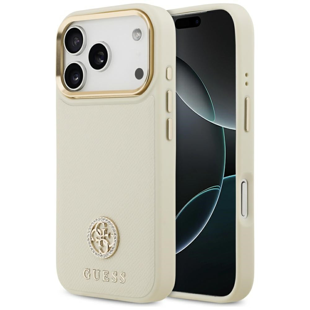 Guess GUHMP17LPGCRMDEE iPhone 17 Pro Grained Strass Logo MagSafe for iPhone 17 Pro beige
