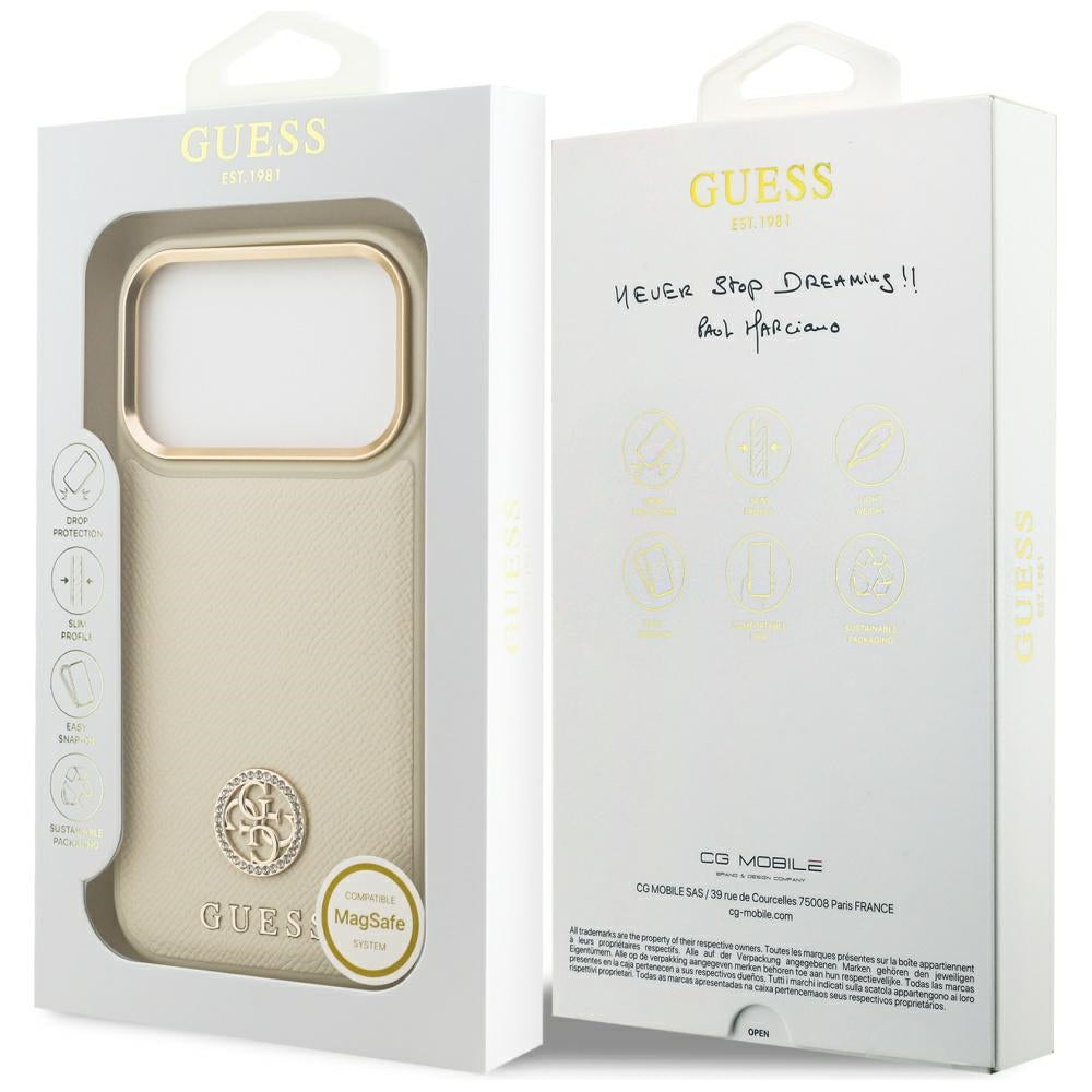 Guess GUHMP17LPGCRMDEE iPhone 17 Pro Grained Strass Logo MagSafe for iPhone 17 Pro beige