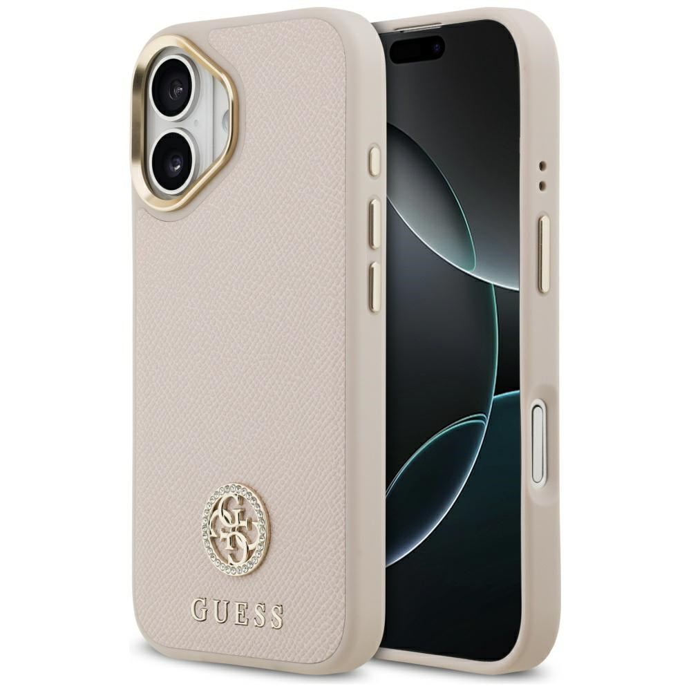 Guess GUHMP17SPGCRMDEP Hardcase for iPhone 17 Pink Grained Strass Logo MagSafe