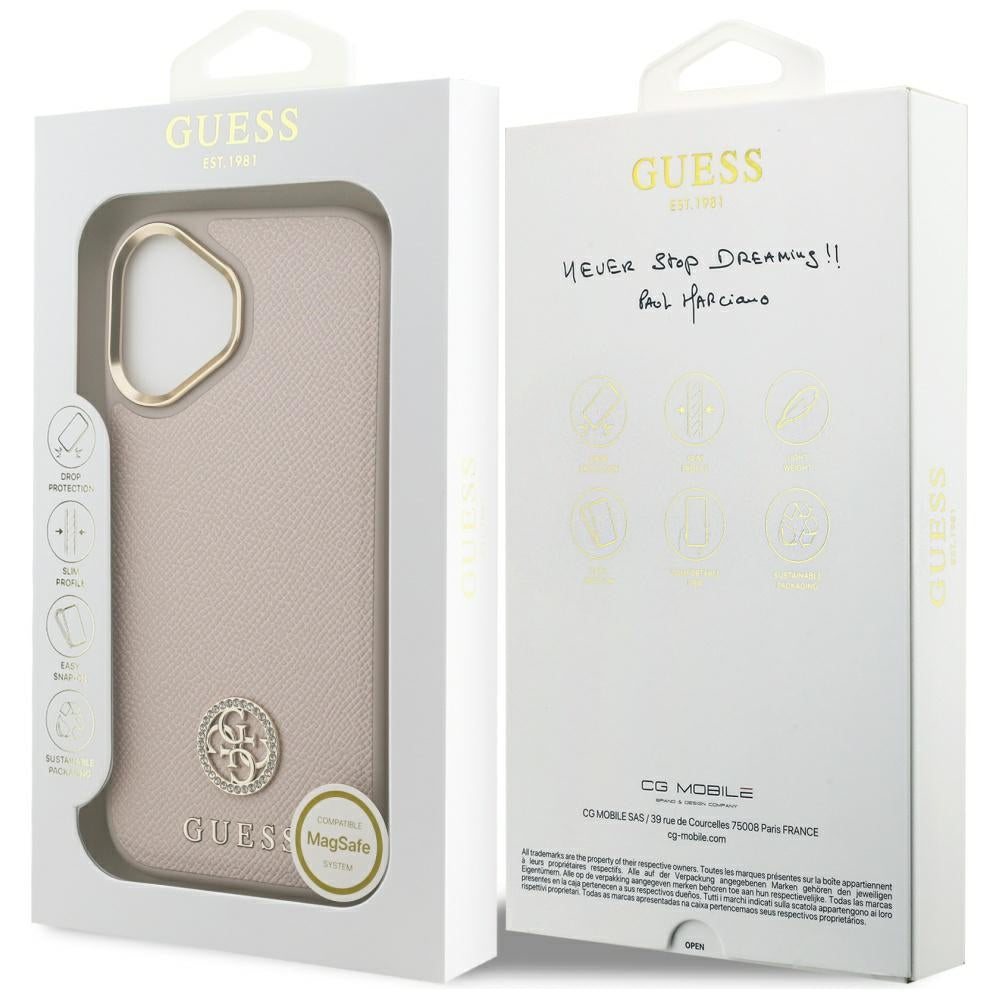 Guess GUHMP17SPGCRMDEP Hardcase for iPhone 17 Pink Grained Strass Logo MagSafe