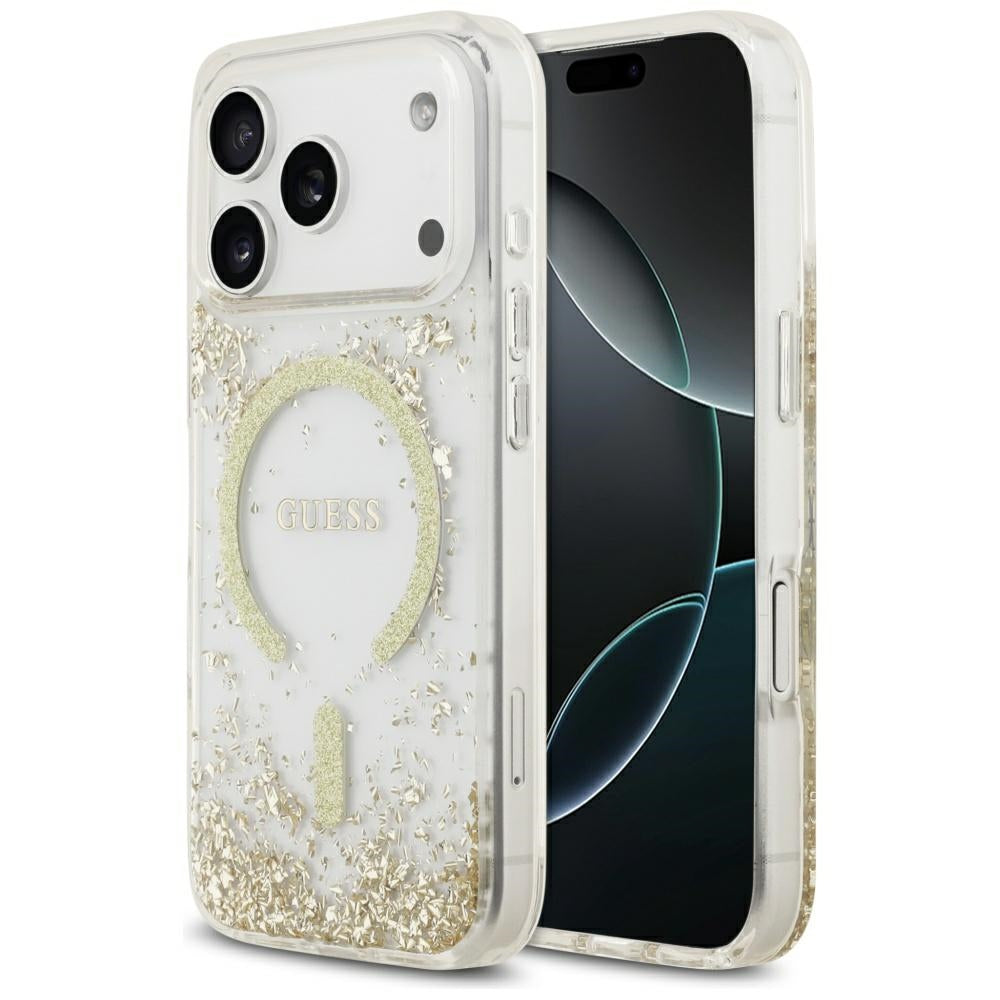 GUESS GUHMP17LRGRGED HardCase MagSafe Resin Bottom Glitter Gold iPhone 17 Pro