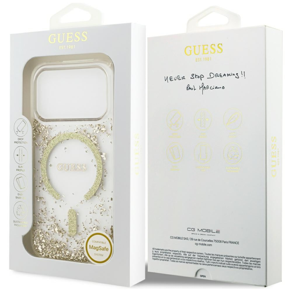 GUESS GUHMP17LRGRGED HardCase MagSafe Resin Bottom Glitter Gold iPhone 17 Pro
