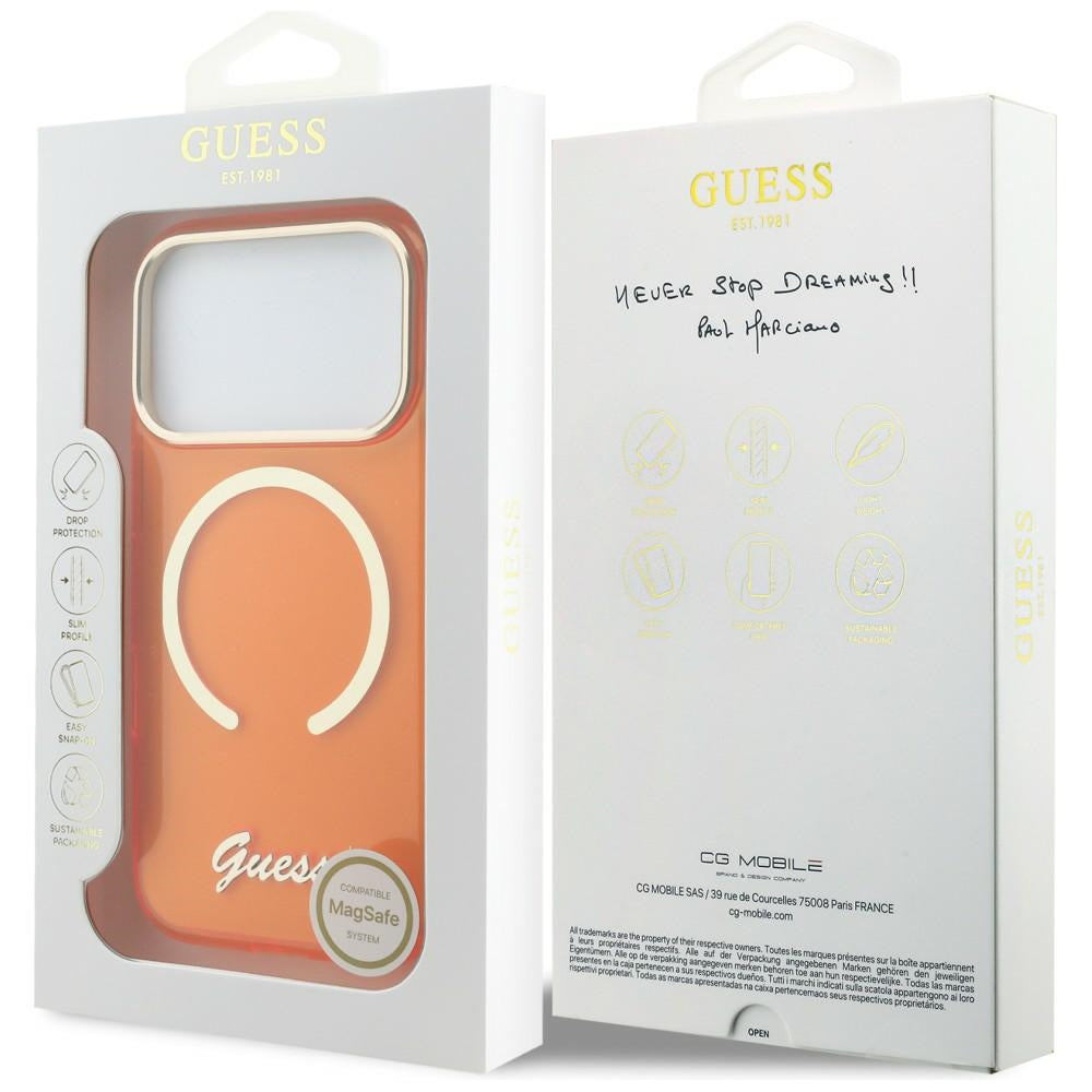 Guess GUHMP17X5HTCSMSO IML Script Metal MagSafe for iPhone 17 Pro Max Orange