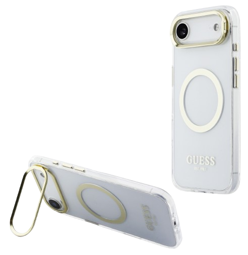 Guess GUHMP17MHTRMSFD Gold Outline Stand Camera Frame Magsafe Case for iPhone 17 Air Transparant