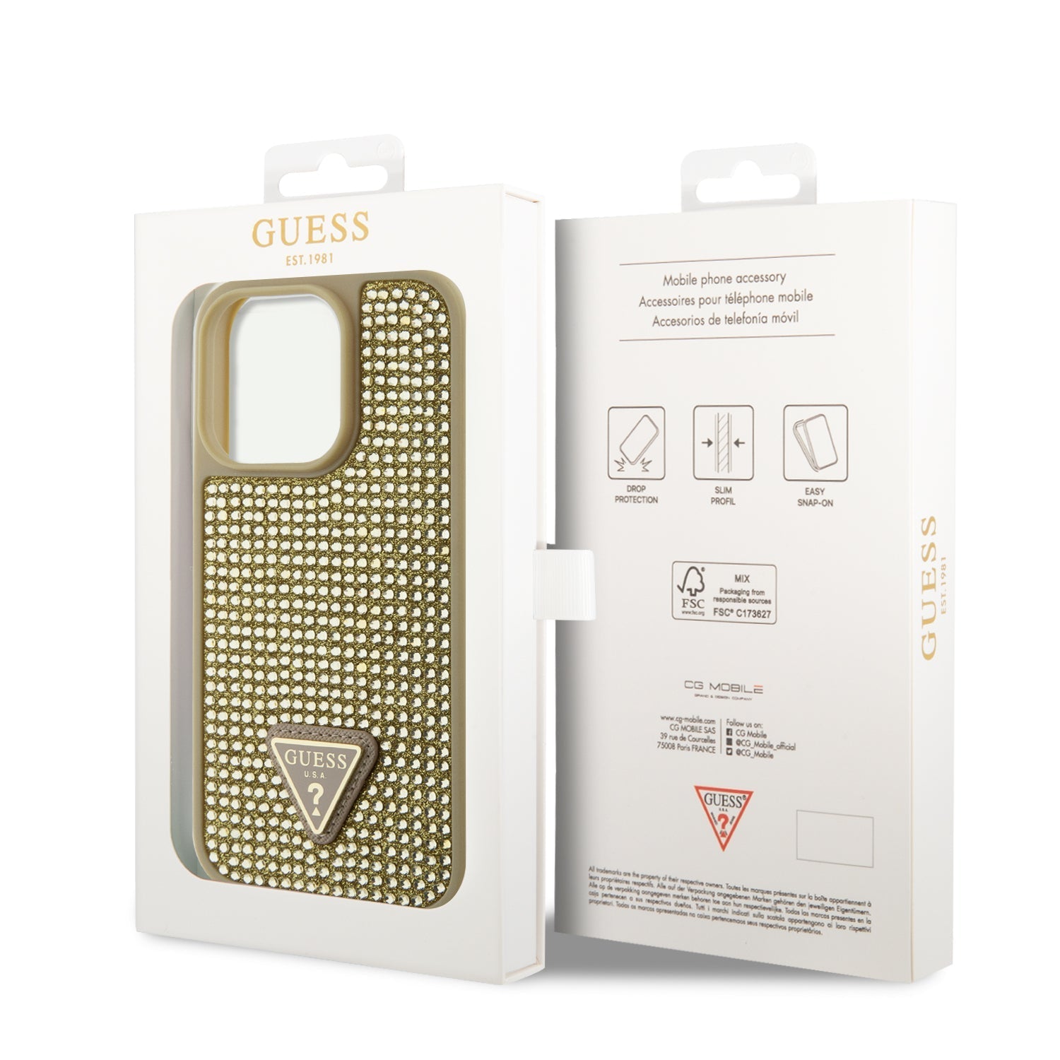 Guess Hardcase Righestone Tringle Gold iPhone 15 Pro