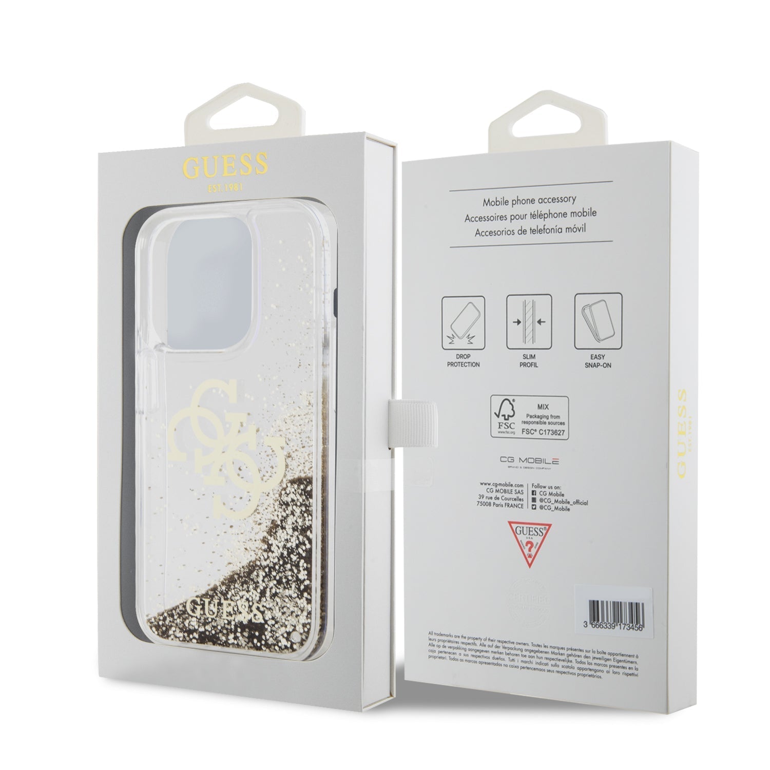 Guess GUHCP15LLG4GGO iPhone 15 Pro Gold hardcase Liquid Glitter Big 4G