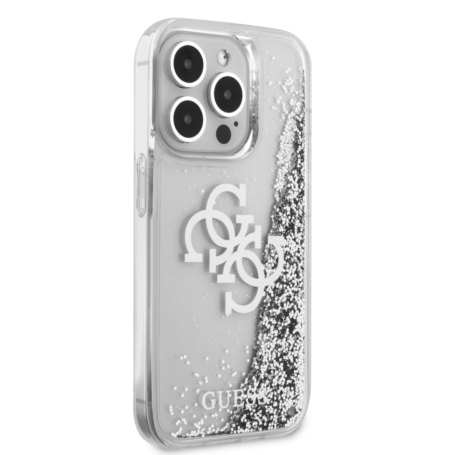 Guess GUHCP15LLG4GSI iPhone 15 Pro Silver hardcase Liquid Glitter Big 4G