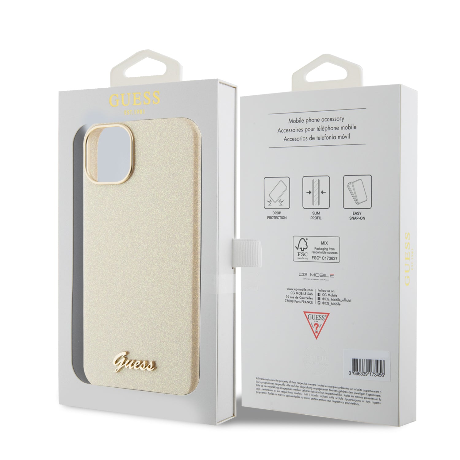 GUESS GUHCP15LPGMCSD HC FW PU GLITTER GLOSSY SCRIPT LIGHT GOLD iPhone 15 PRO