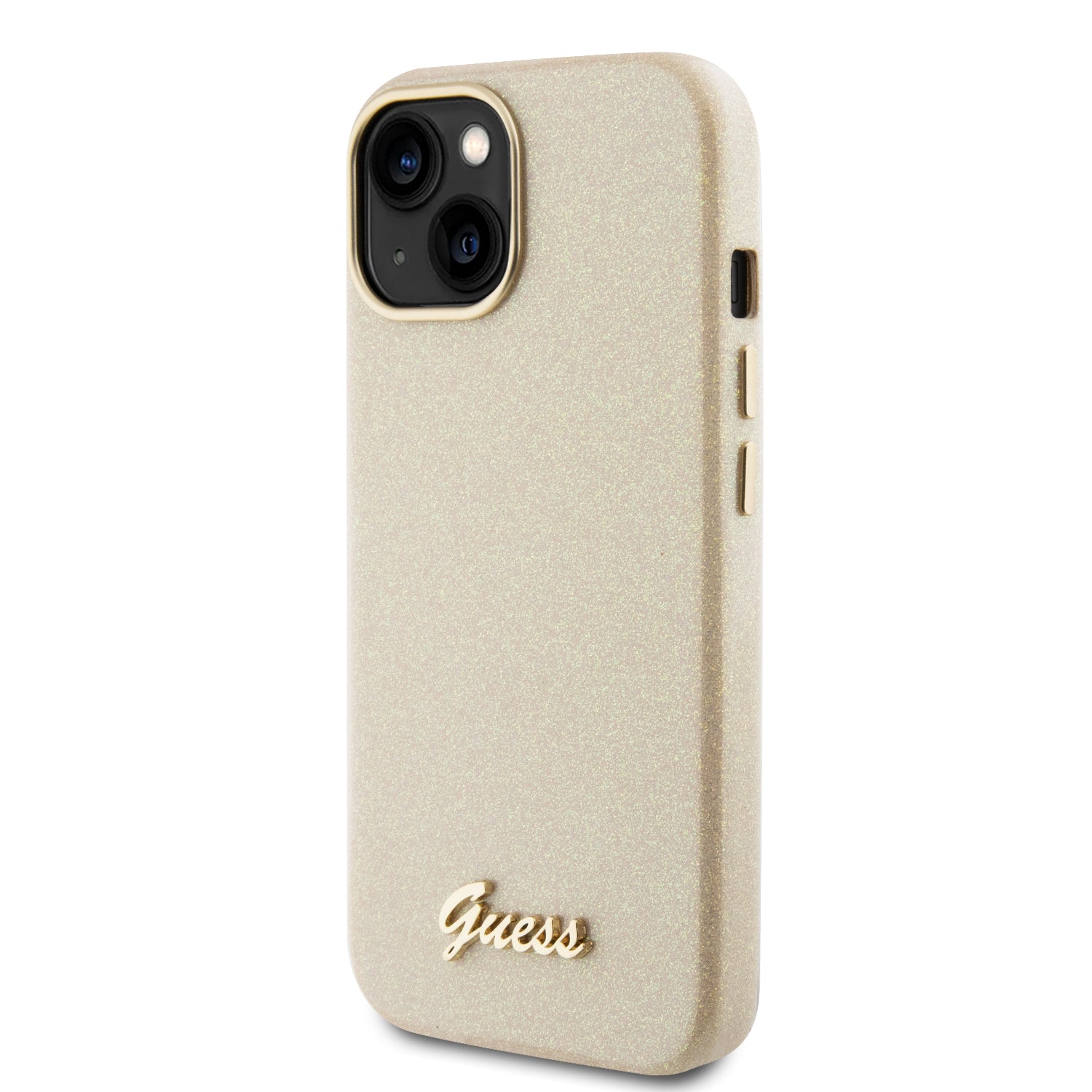 GUESS GUHCP15MPGMCSP Hardcase FW PU GLITTER GLOSSY SCRIPT LIGHT GOLD iPhone 15 Plus