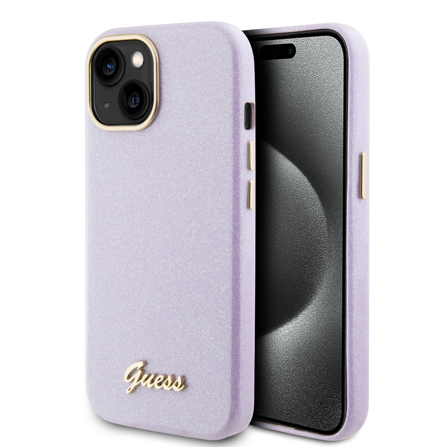 GUESS HC FW PU Glitter Glossy script Lilac iPhone 15/14/13