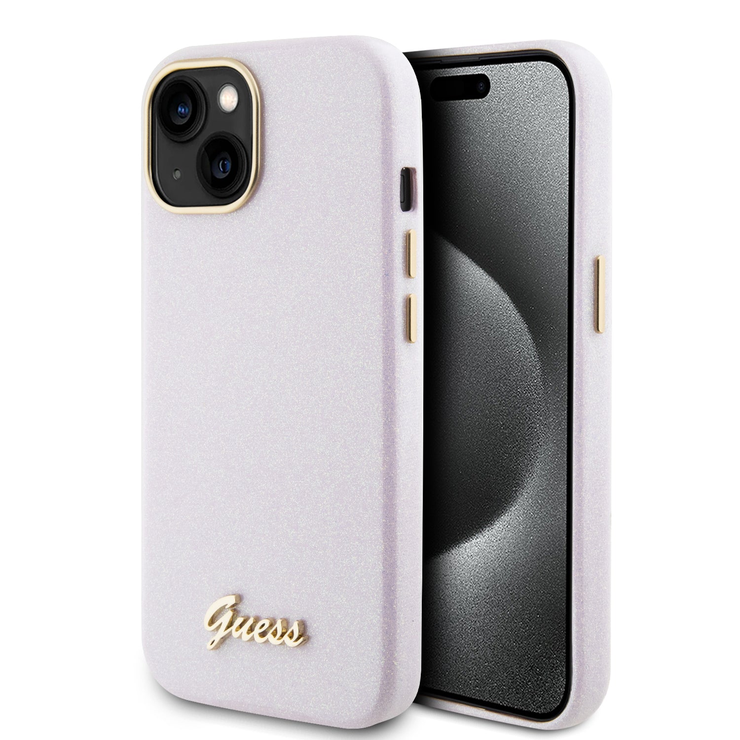 GUESS GUHCP15LPGMCSP HC FW PU GLITTER GLOSSY SCRIPT LIGHT PINK iPhone 15 PRO