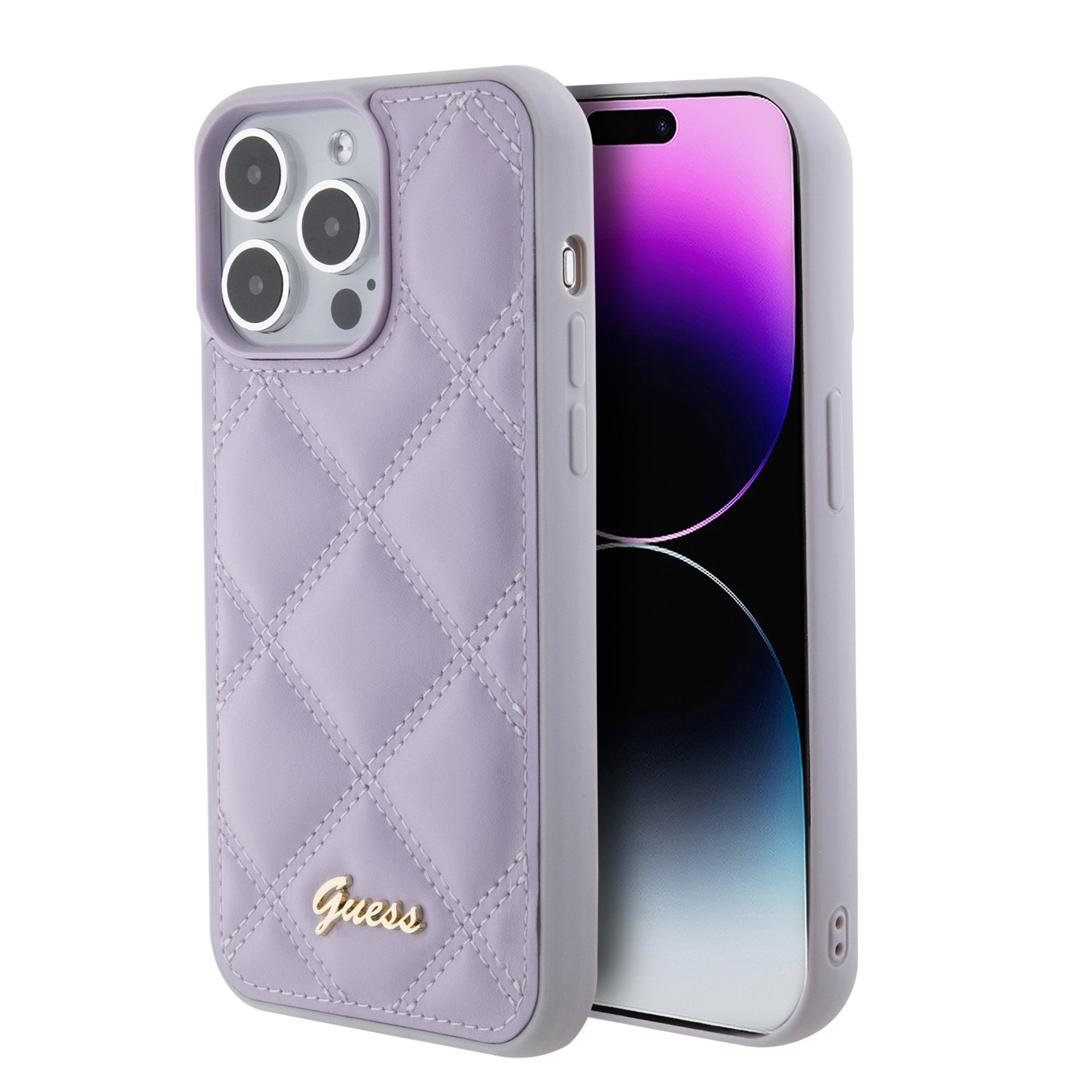 GUESS PU LEATHER HC QUILTED EDITION METAL LOGO LIGHT PURPLE iPhone 15 Pro Max