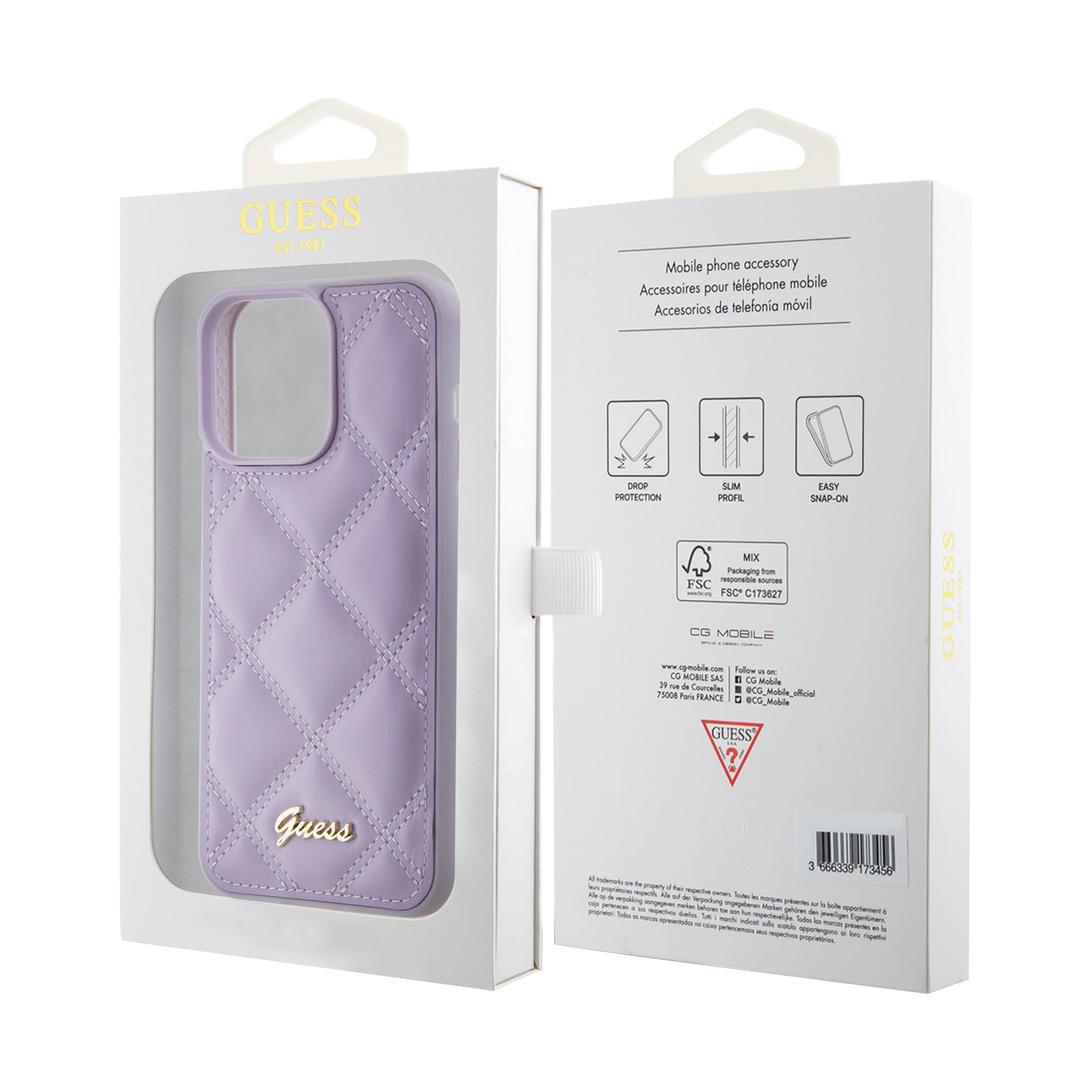 GUESS PU LEATHER HC QUILTED EDITION METAL LOGO LIGHT PURPLE iPhone 15 Pro