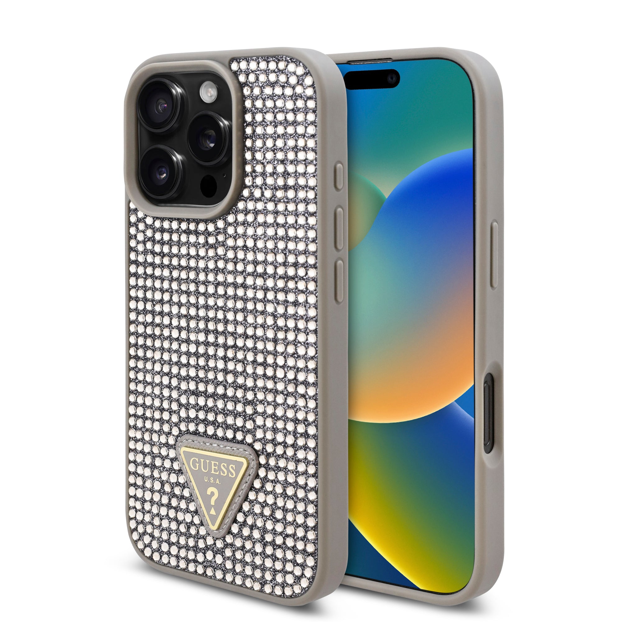 Guess GUHCP16SHDGTPG Hardcase Rhinestone Triangle Logo Silver for iPhone 16