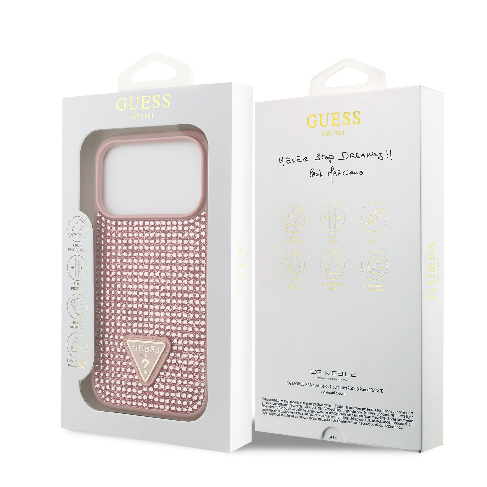 GUESS GUHCP17LHDGTPP HardCase Rhinestone Triangle Logo Pink iPhone 17 Pro