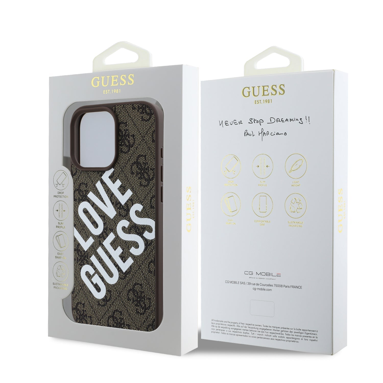 Guess GUHMP16XP4PLGWW iPhone 16 Pro Max Hard case Brown 4G Collection Big Love Guess Logo MagSafe