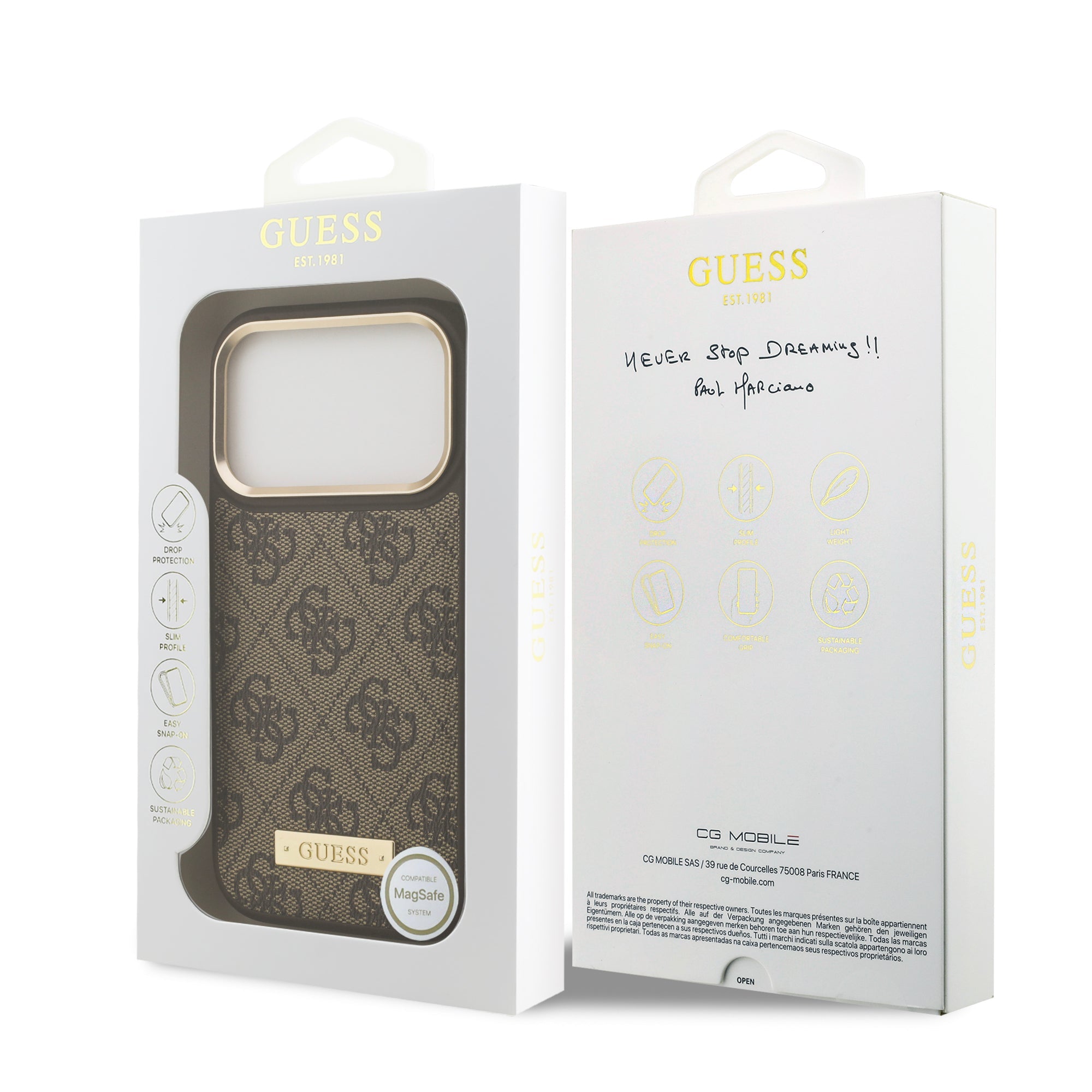 GUESS GUHMP17LU4GPRW HardCase MagSafe 4G PU Logo Plate Brown iPhone 17 Pro