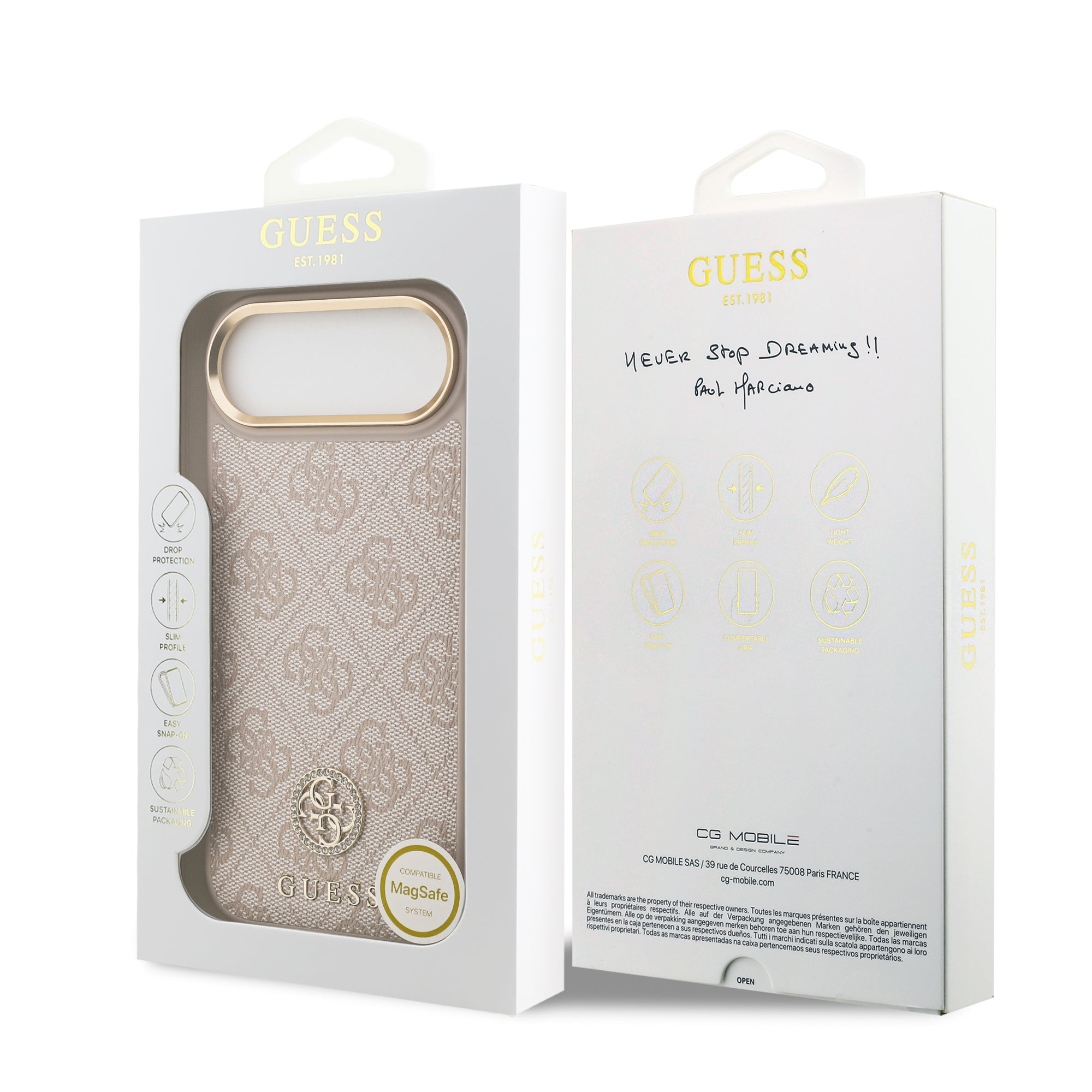 GUESS GUHMP17MP4GRMDEP Hardcase MagSafe PU W/ 4G PU Strass Logo Pink iPhone 17 Air