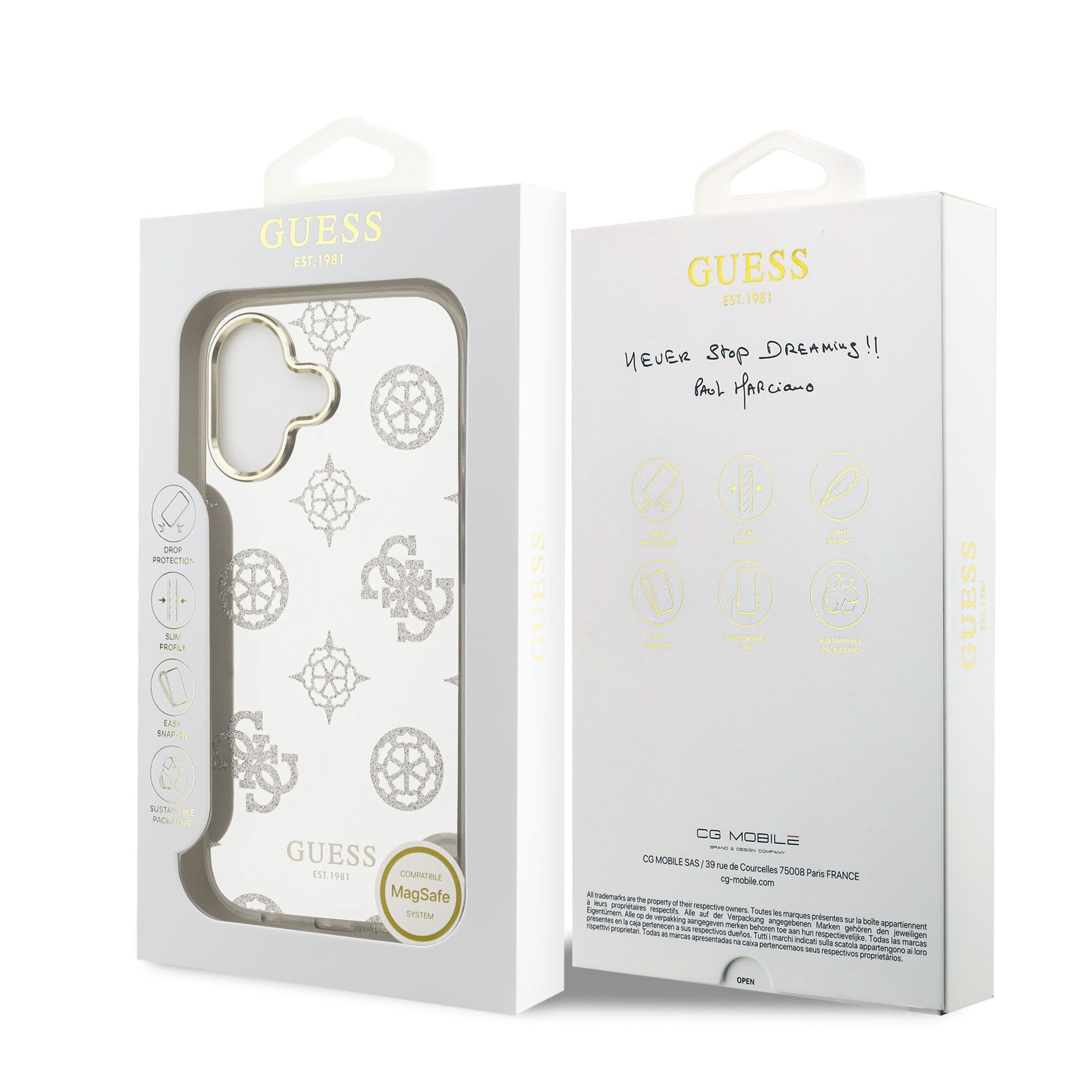 GUESS GUHMP17SHMRPOGDS HardCase MagSafe TPU Mirror W/ Peony Glitter Silver iPhone 17