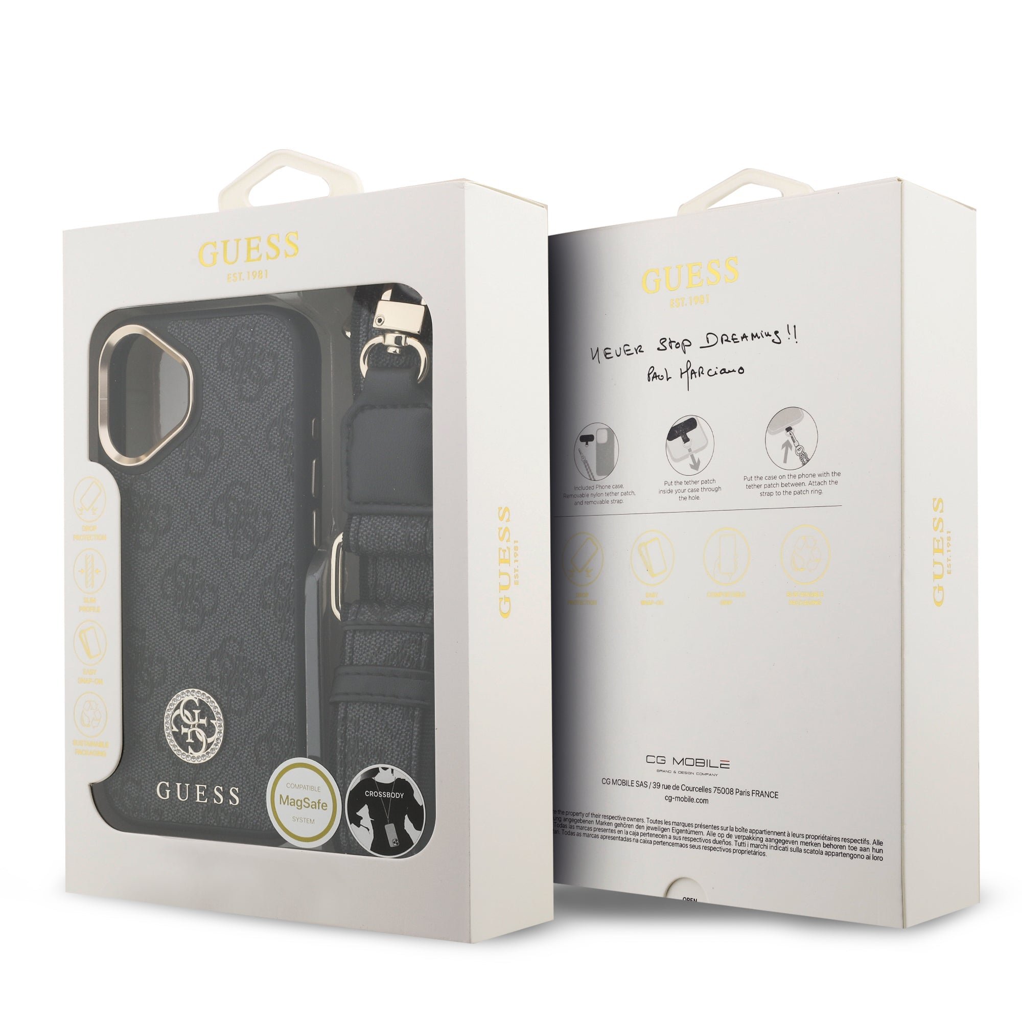 GUESS GUHMP17SP4G4DCSK HardCase MagSafe 4G PU W/ Strass Logo & Big Strap Metal Buttons Black iPhone 17