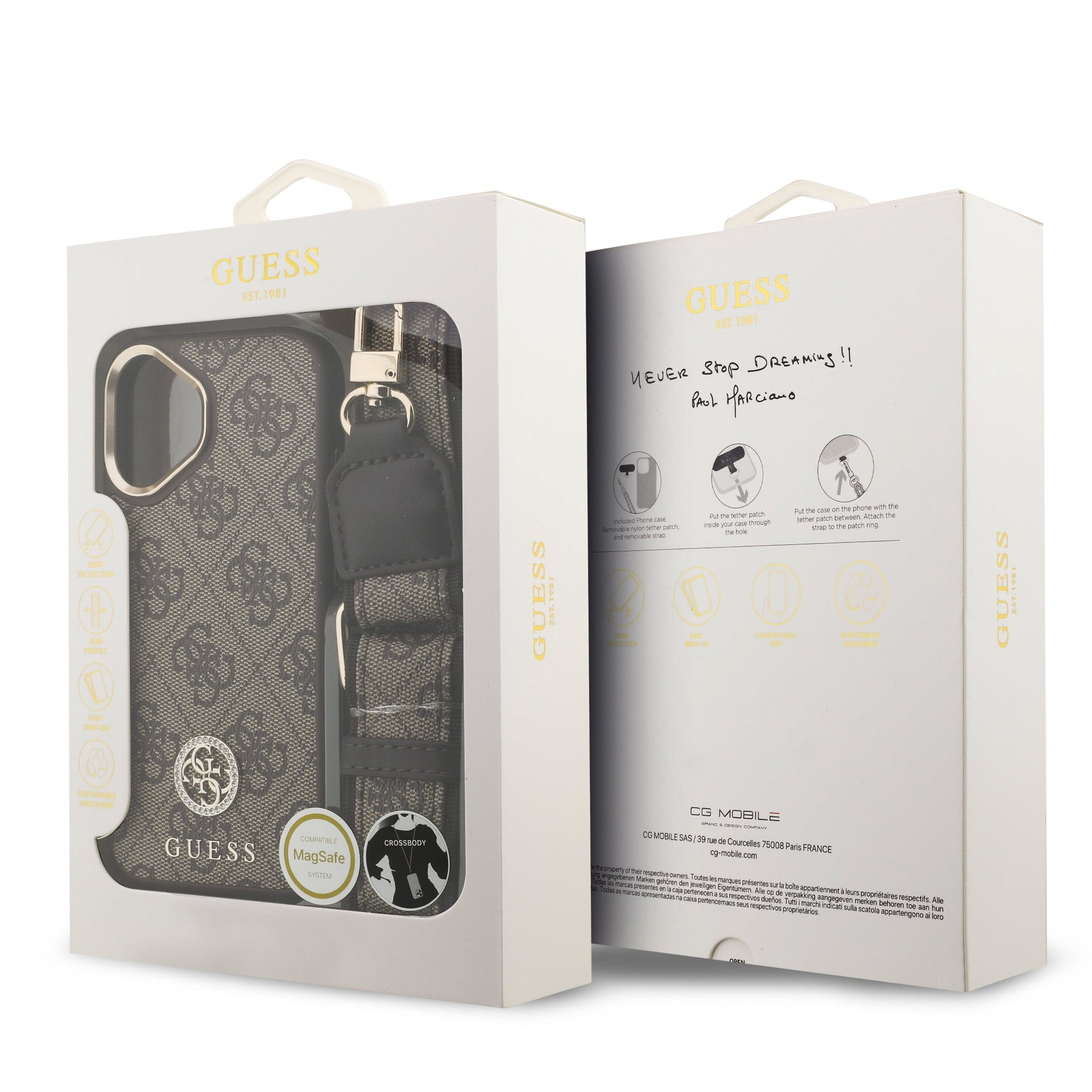 GUESS GUHMP17SP4G4DCSW HardCase MagSafe 4G PU W/ Strass Logo & Big Strap Metal Buttons Brown iPhone 17