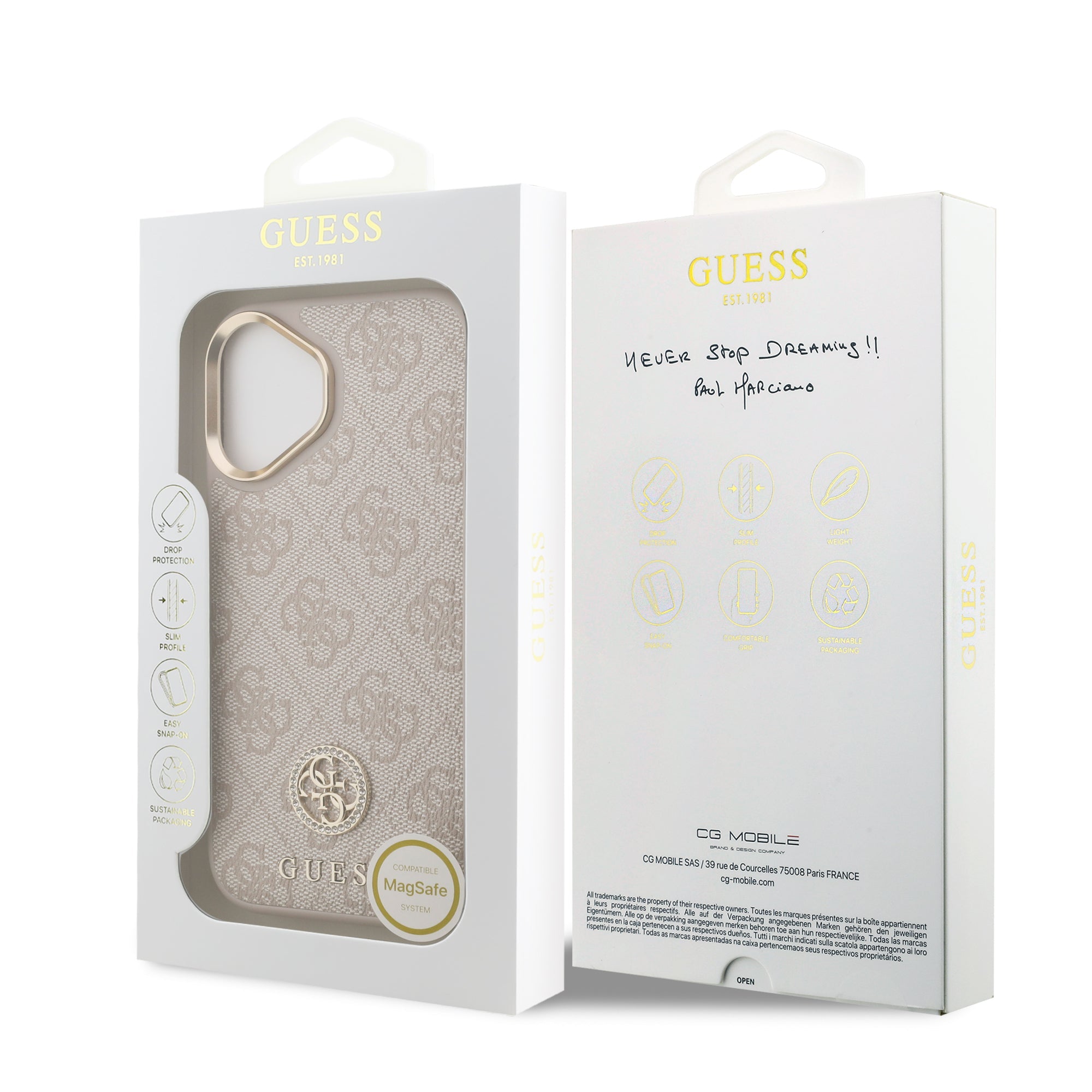 GUESS GUHMP17SP4GRMDEP HardCase MagSafe PU W/ 4G PU Strass Logo Pink iPhone 17