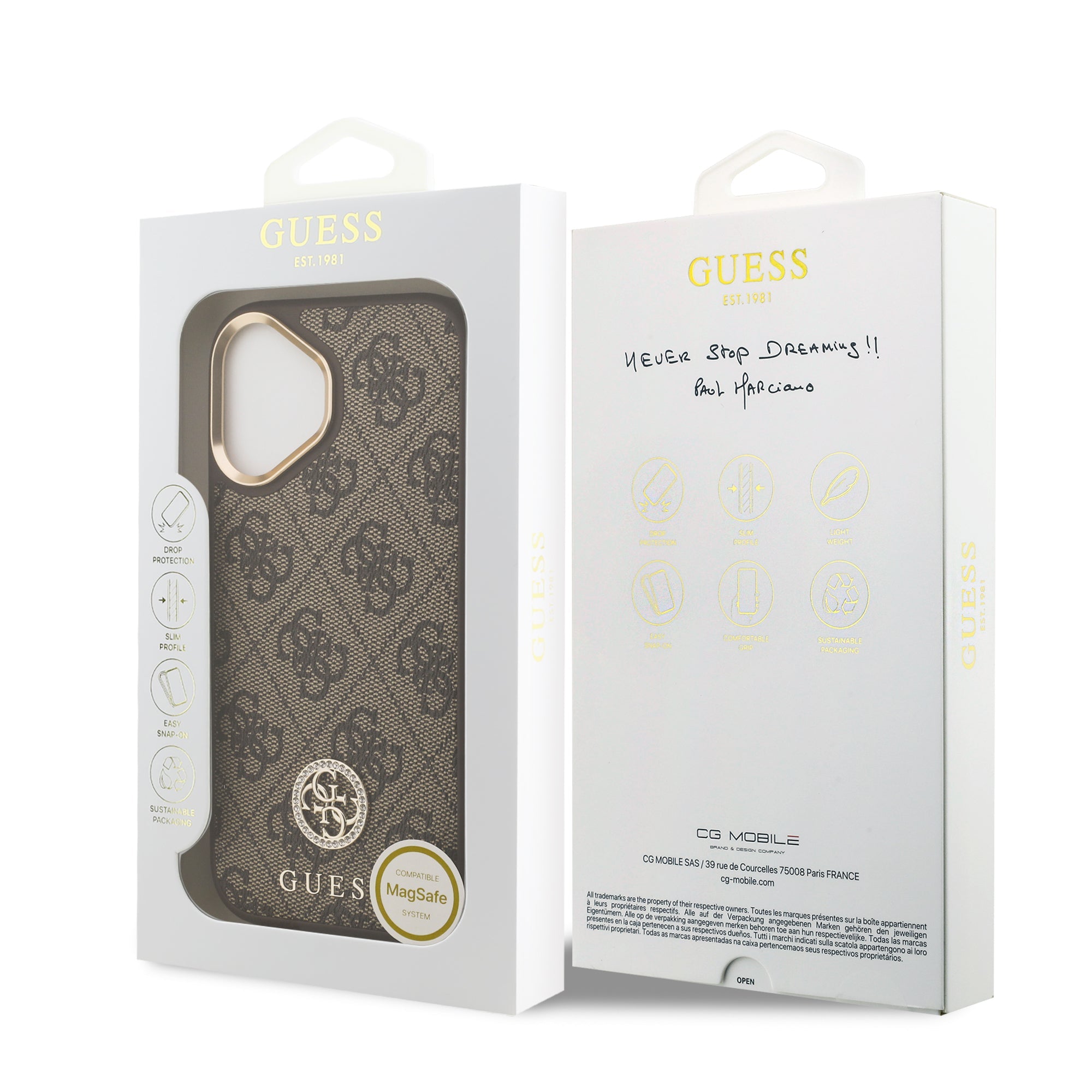 GUESS GUHMP17SP4GRMDEW Hardcase MagSafe PU W/ 4G PU Strass Logo Brown iPhone 17