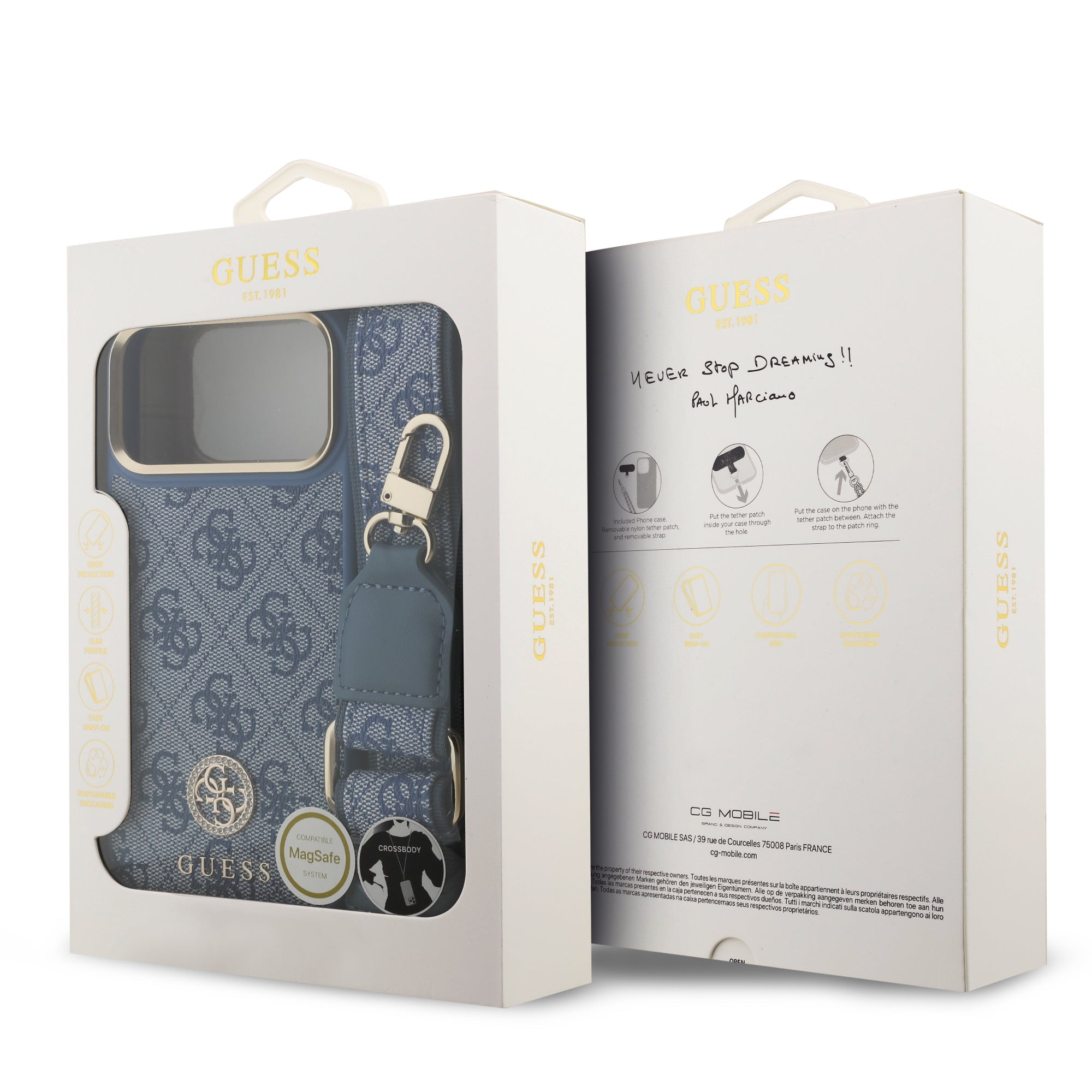 GUESS GUHMP17XP4G4DCSB HardCase MagSafe 4G PU W/ Strass Logo & Big Strap Metal Buttons Blue iPhone 17 Pro Max