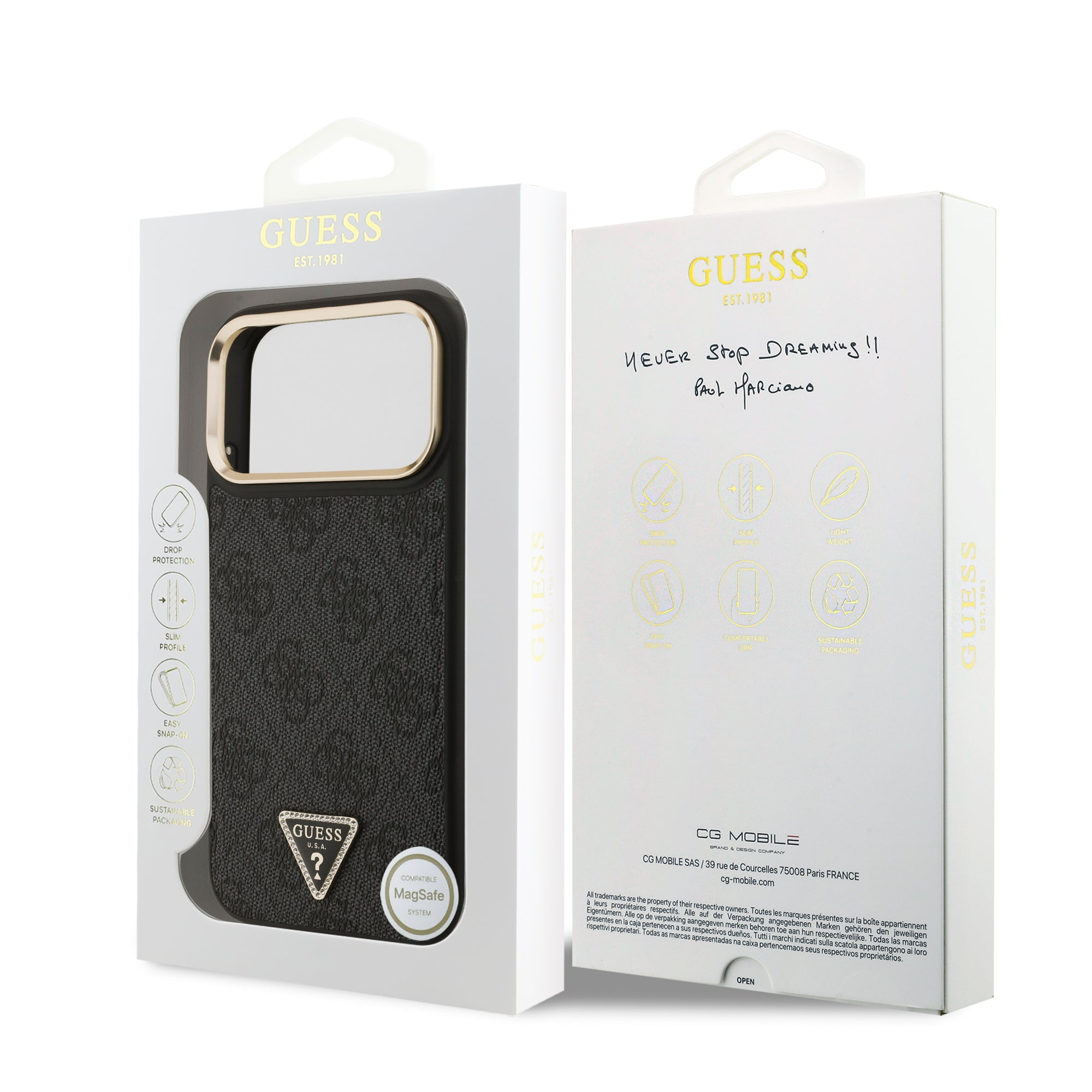 GUESS GUHMP17LP4GTDGMK HardeCase MagSafe 4G PU W/ Triangle Logo GD Black iPhone 17 Pro