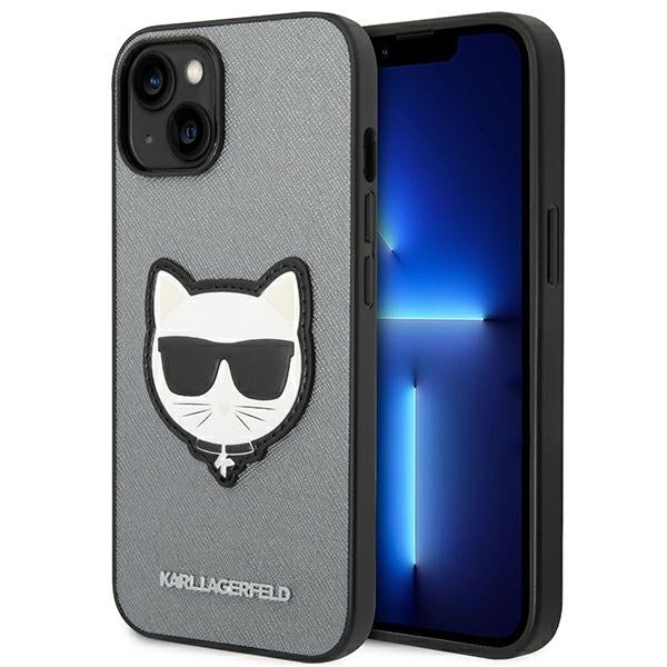 Karl Lagerfeld KLHCP14MSAPCHG iPhone 14 Plus hardcase silver Saffiano Choupette Head Patch