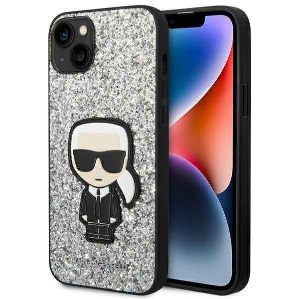 Karl Lagerfeld KLHCP14MGFKPG iPhone 14 Plus hardcase Silver Glitter Flakes Ikonik