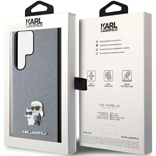 Karl Lagerfeld KLHCS24LPSAKCMPG S24 Ultra S928 hardcase grey Saffiano Karl & Choupette Metal Pin